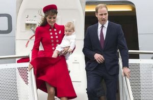 The Duke and Duchess of Cambridge and their son Prince George arrive in Wellington